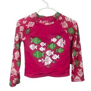 Gymboree Rash Guard Girls Swim Top Tee Pink Green Fish Size 3T Kids Swimwear